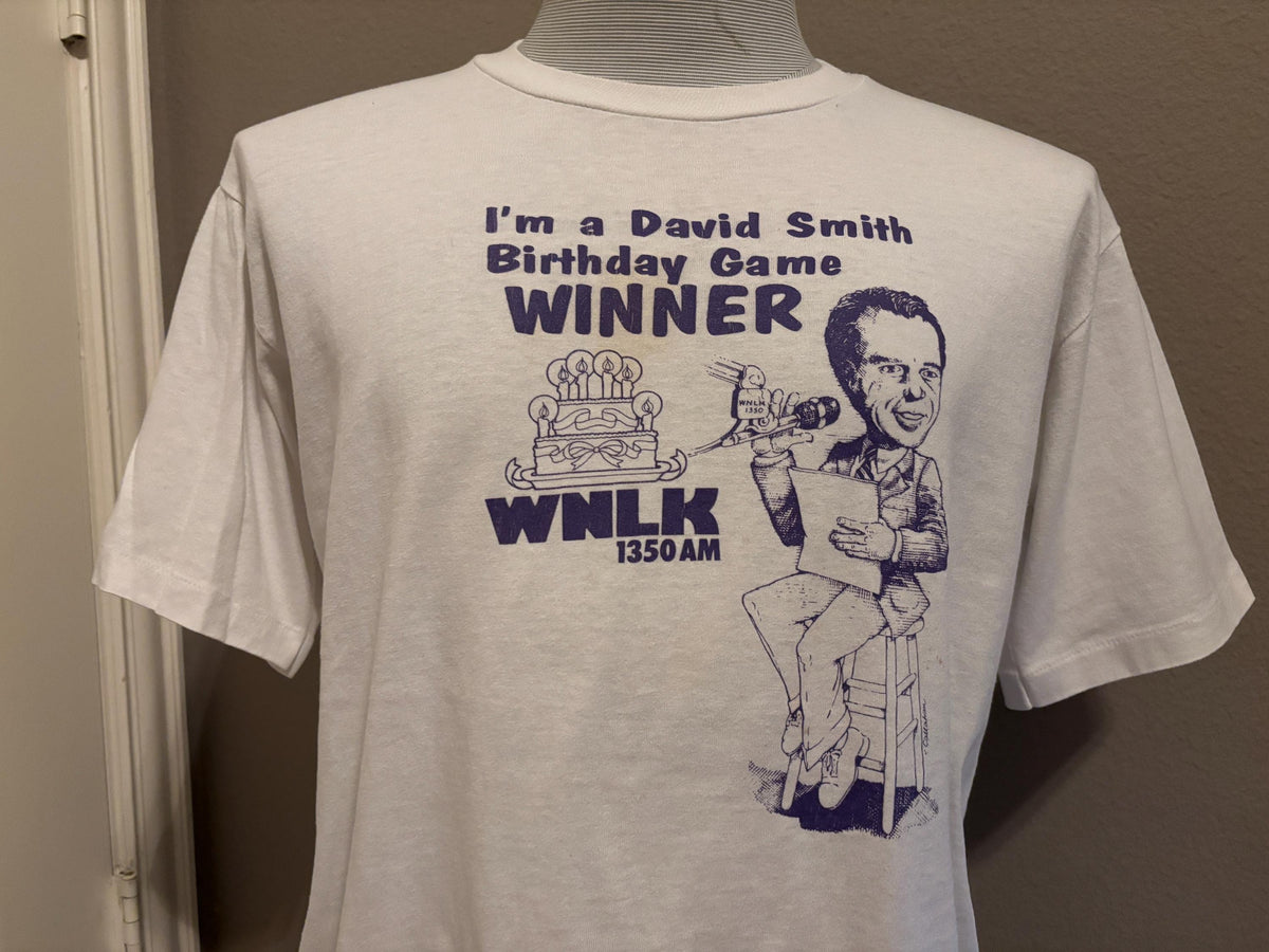 Vintage 90s WNLK 1350 AM Radio Station David Smith Game Winner Tshirt L Graphic Tee – Fan Favorite · Top Pick For Any Outfit